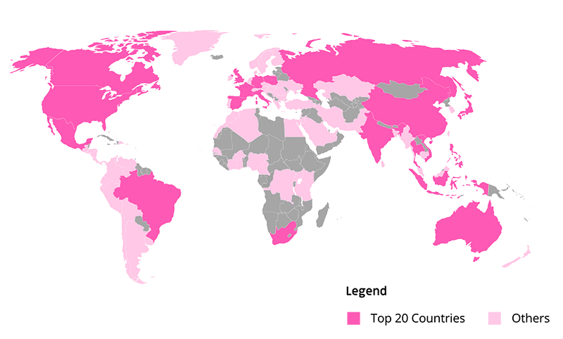 Data from over 90 countries - map